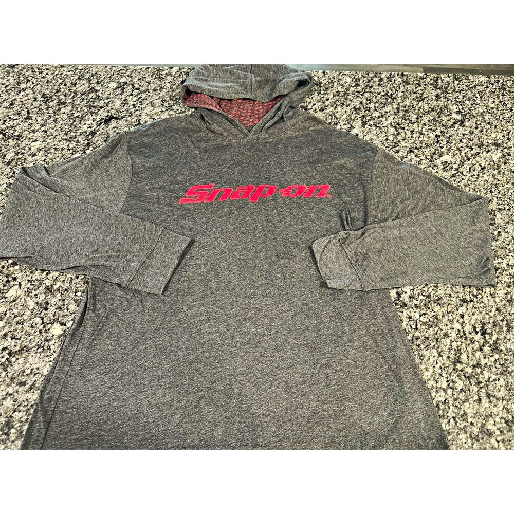 Snap-on Tools Men’s XL Lightweight Hooded Long Sleeve Shirt Gray Red Logo